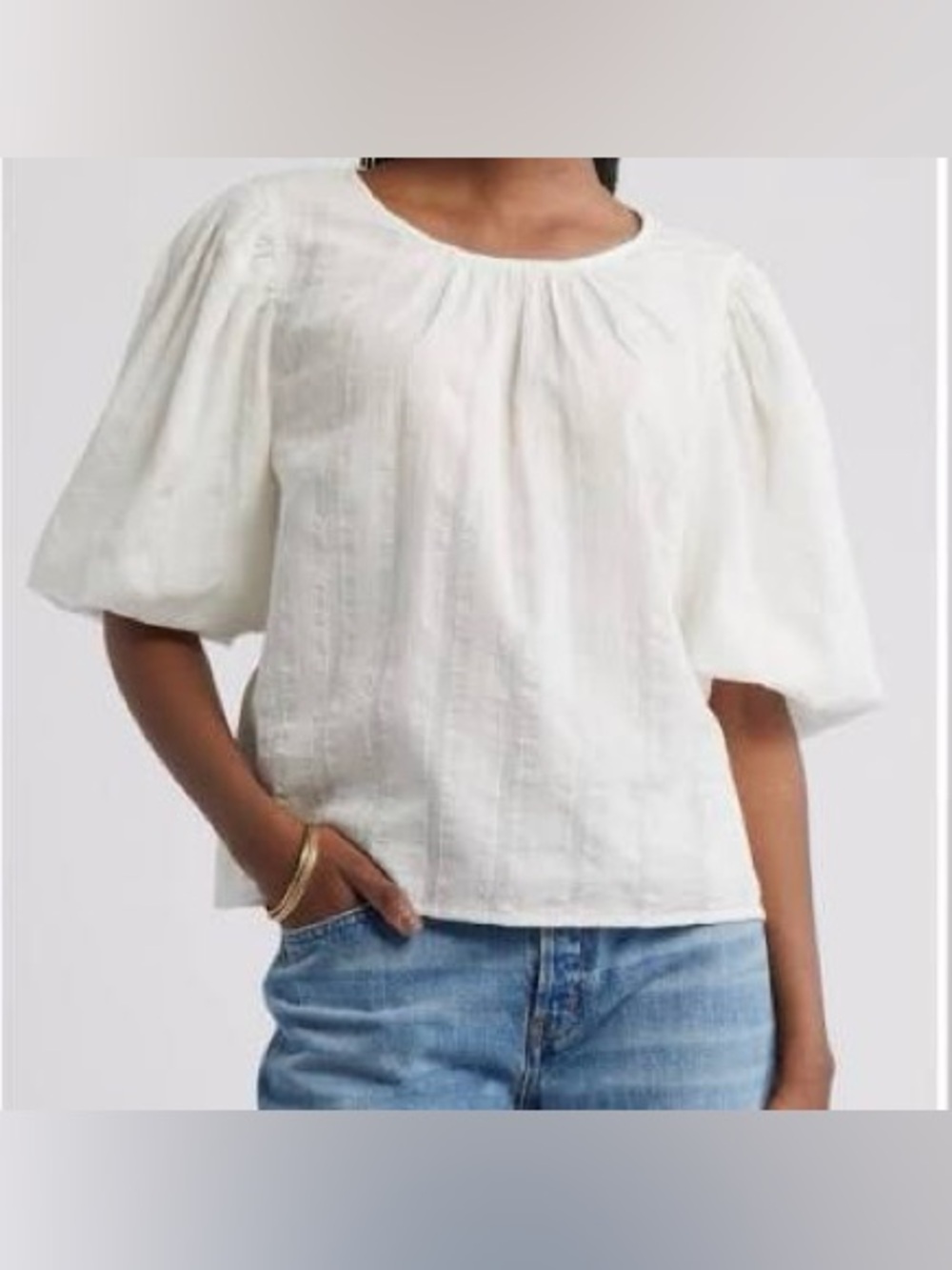 Treasure & Bond cream textured puff sleeve blouse